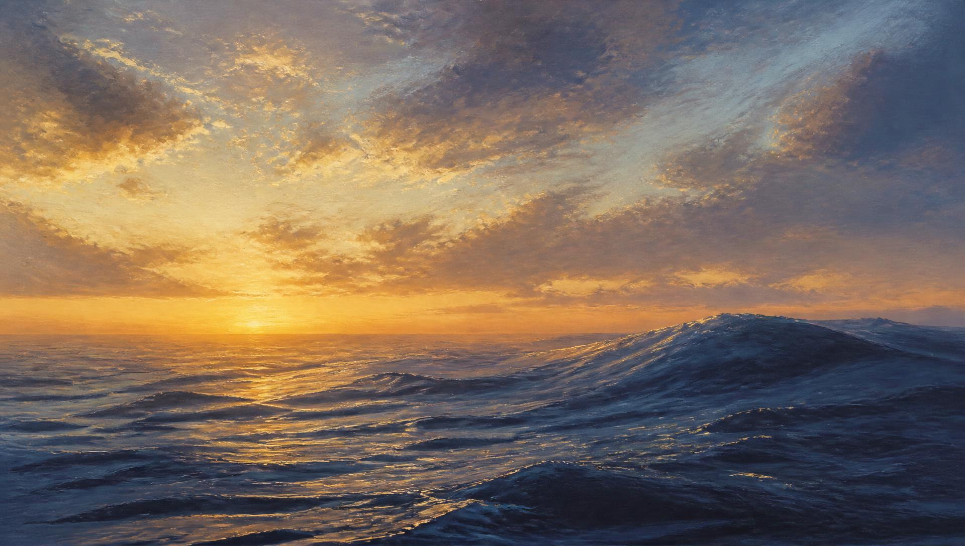 An ocean swell at first light, seen from the water.